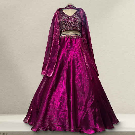 Champagne - Ready-to-Wear Jimmy Choo Big Flared Crop Top Lehenga JMS Studio {{ Royal Red Bridal Lehenga}}