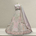 Light pink modern lehenga set with ornate silver embroidery and sheer matching dupatta