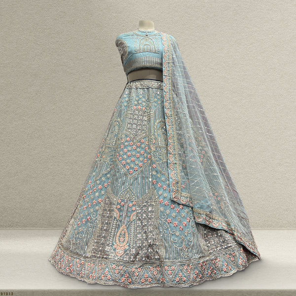 Cherry Blossom - The Modern Sky Blue Lehenga for Reception Engagement JMS Studio {{ Royal Red Bridal Lehenga}}