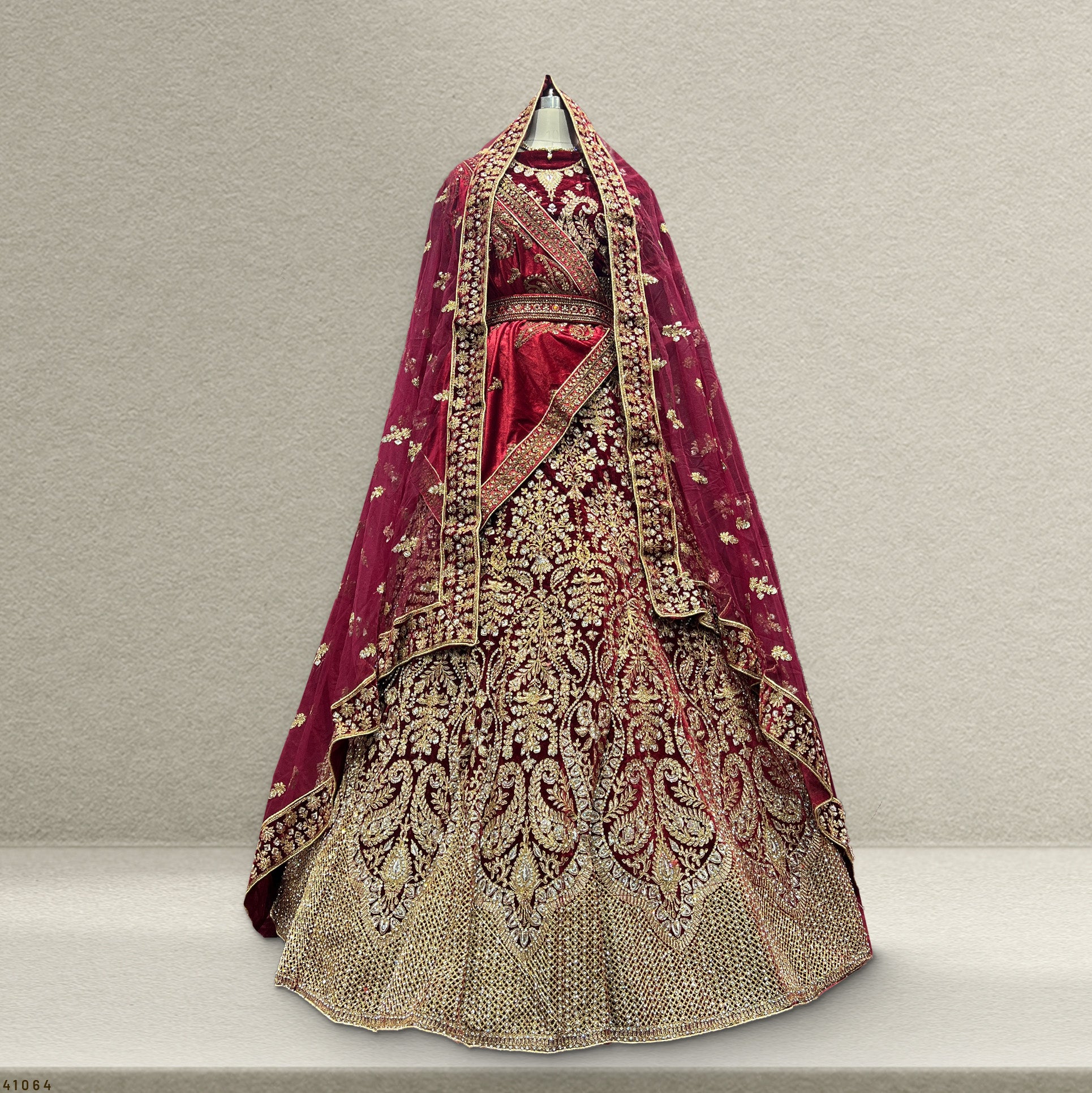 Pagfera - Double Dupatta Maroon & Gold Bridal Lehenga JMS Studio {{ Royal Red Bridal Lehenga}}