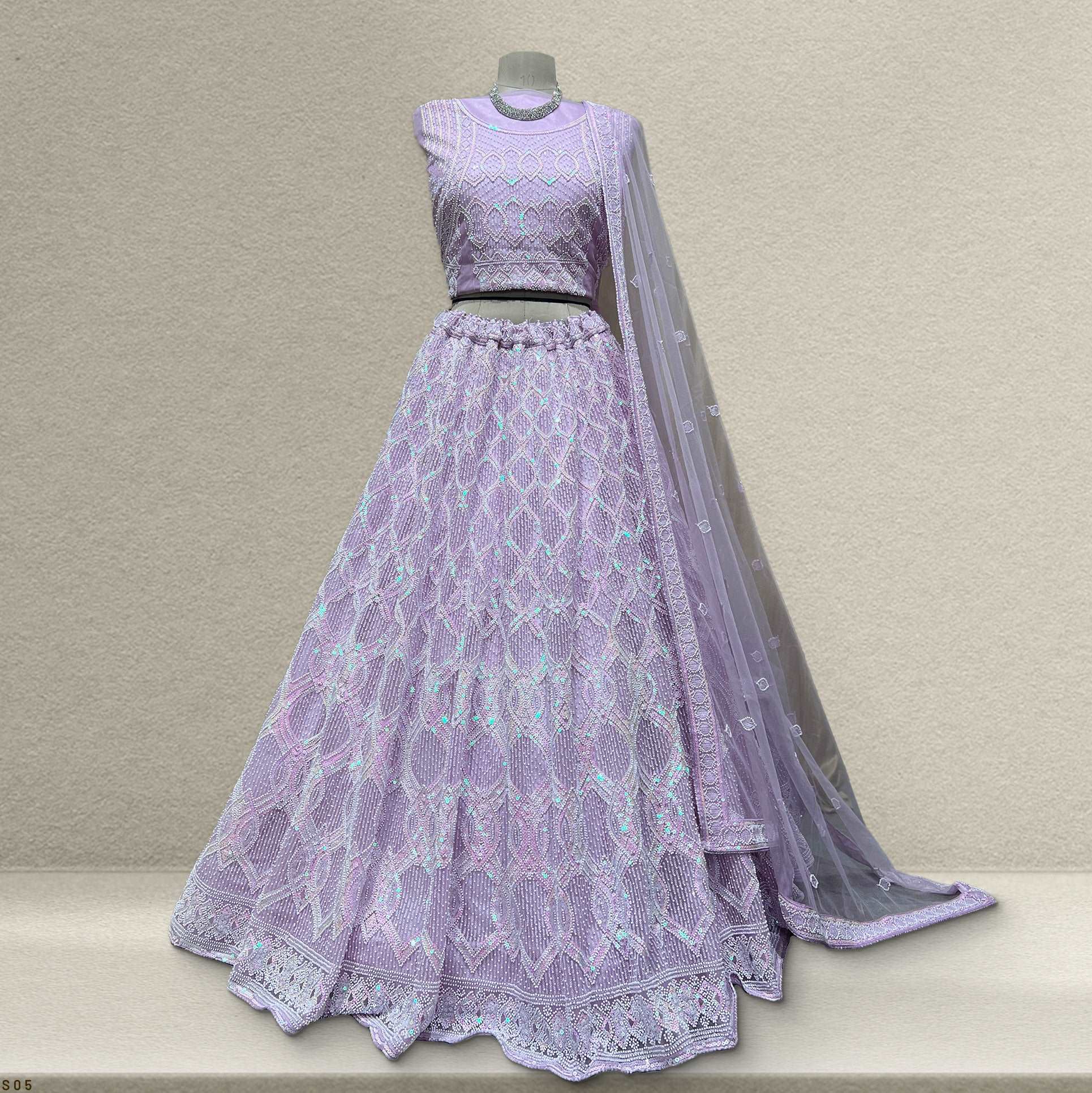 Nikhar - Designer Cutdana Moti Handwork Lilac Lehenga