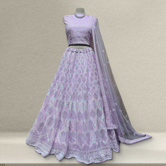 Nikhar - Designer Cutdana Moti Handwork Lilac Lehenga