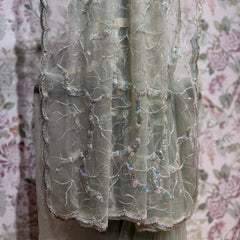 Sage green net saree with cutdana and sequin lattice border