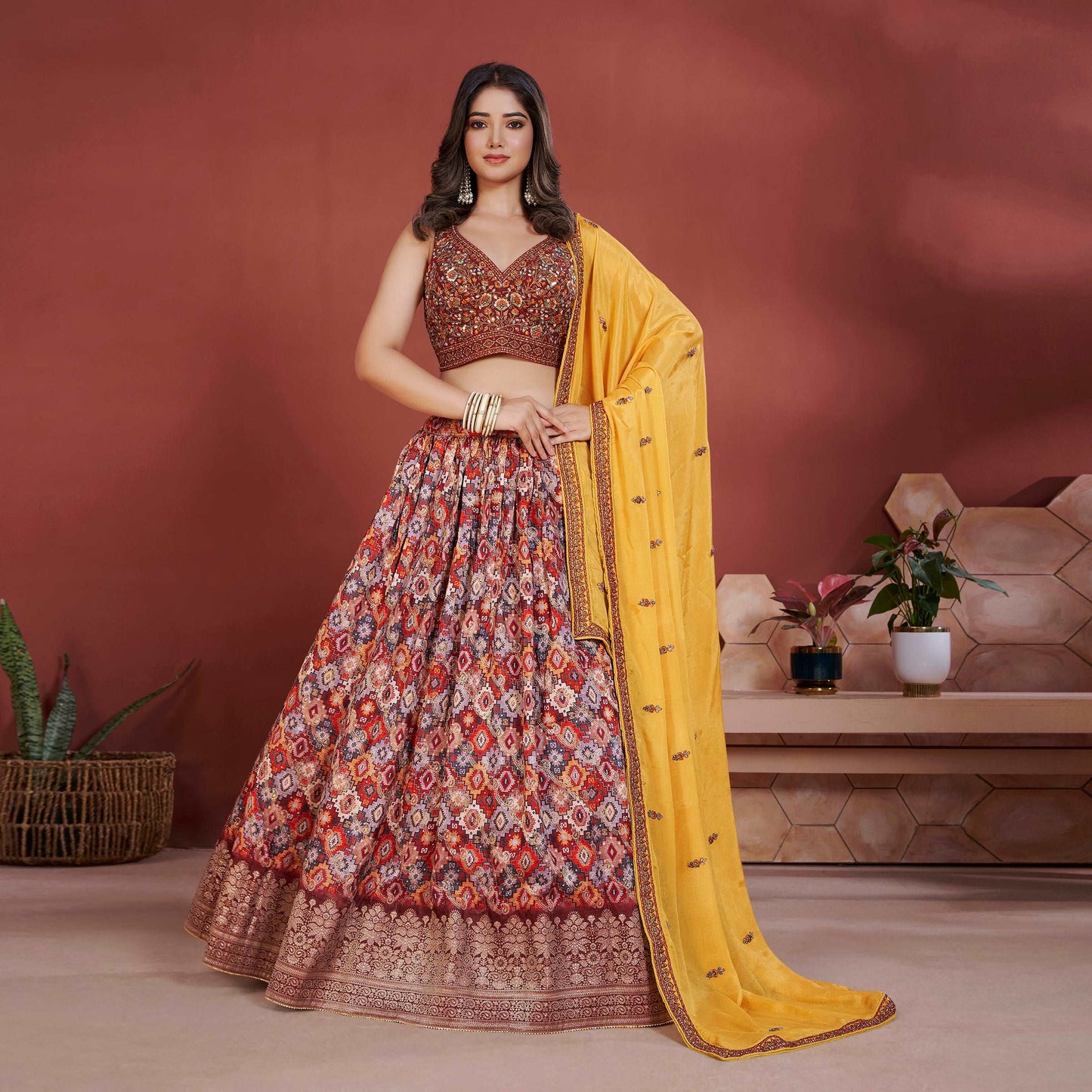 Padmini - Ready-to-Wear Lehenga with Intricate Handwork and Rich Chinon Dupatta JMS Studio {{ Royal Red Bridal Lehenga}}