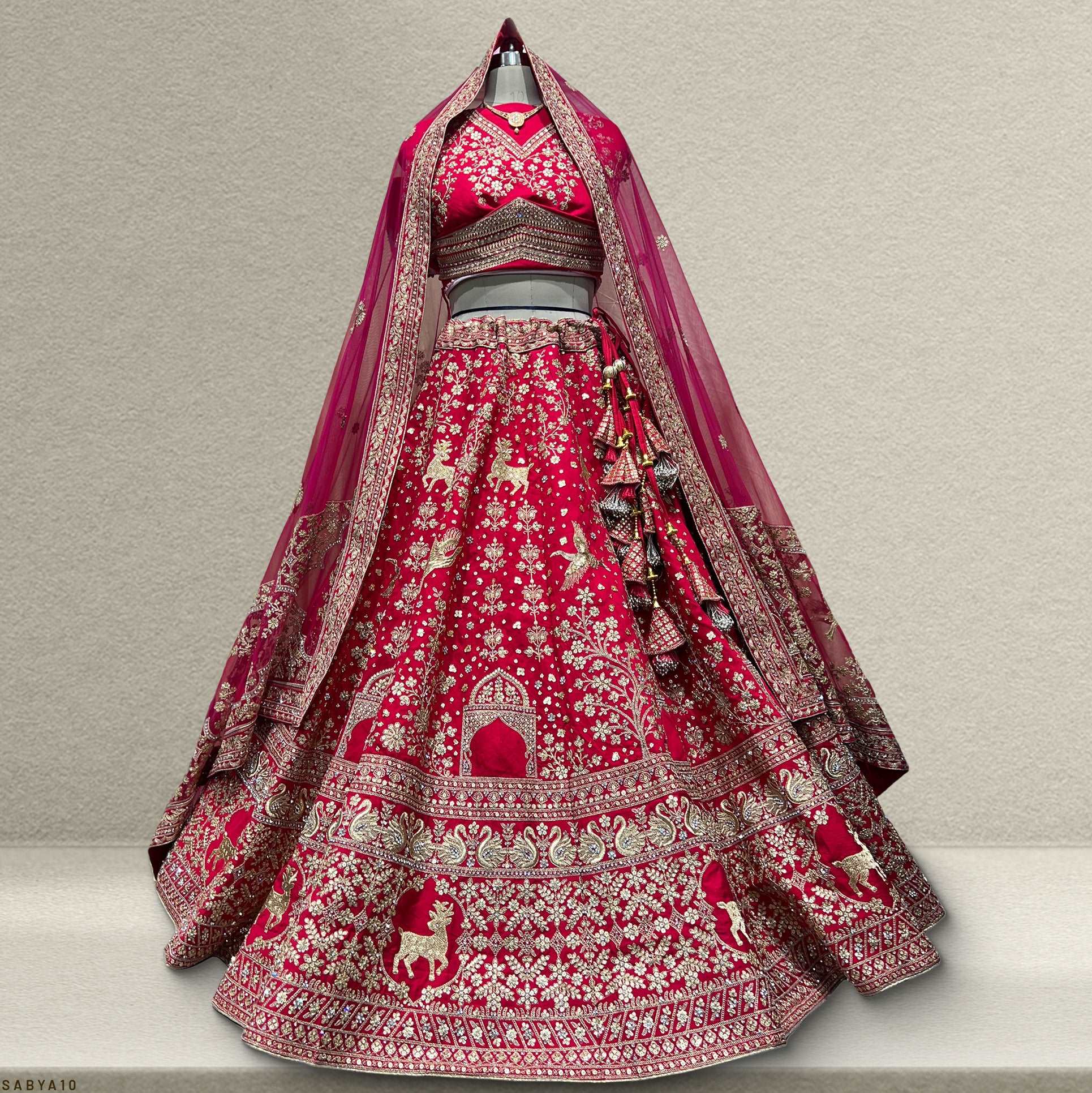 Dulhan in Pink Lehenga Elegance: Sabyasachi-Inspired Royal Baggi Collection JMS Studio {{ Royal Red Bridal Lehenga}}