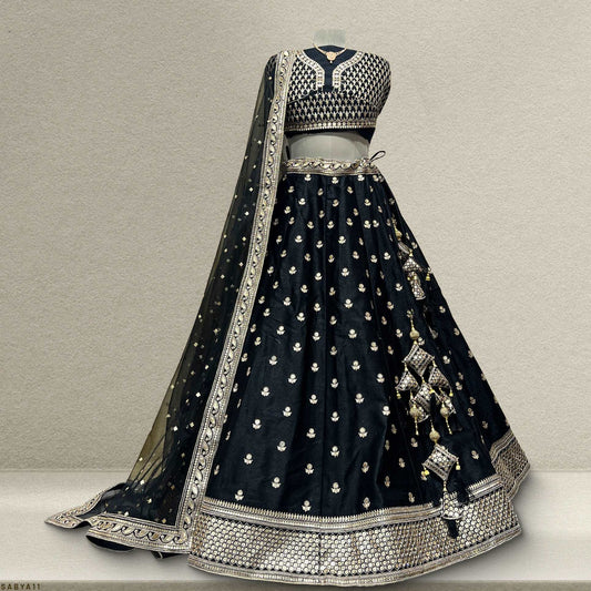 Booti Work Raw Silk Black Lehenga: Sabyasachi-Inspired Royal Baggi Collection JMS Studio {{ Royal Red Bridal Lehenga}}