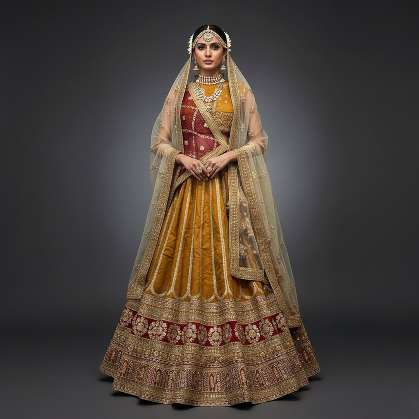 Dulhan in Gold Bridal Lehenga: Celebrity-Inspired Royal Baggi Collection