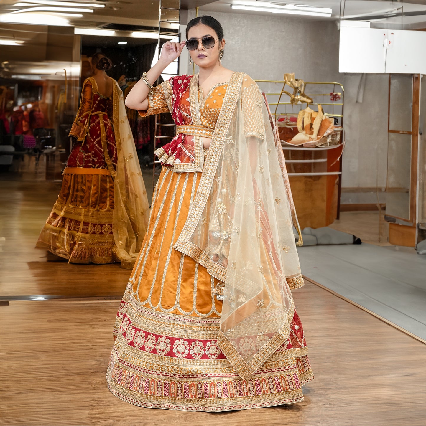 Dulhan in Gold Bridal Lehenga: Celebrity-Inspired Royal Baggi Collection JMS Studio {{ Royal Red Bridal Lehenga}}