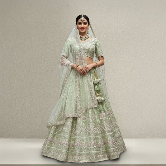 Rosé - Wedding Trousseau in Pastel Hues Pistachio Lehenga