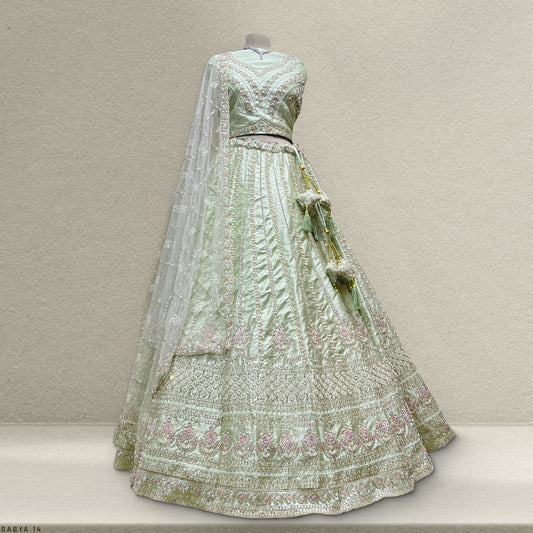 Rosé - Wedding Trousseau in Pastel Hues Pistachio Lehenga