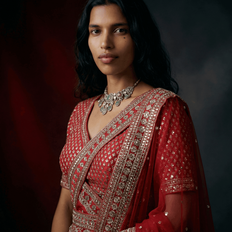 Pure Kalidar - The 36-Kali Royal Red Bridal Lehenga