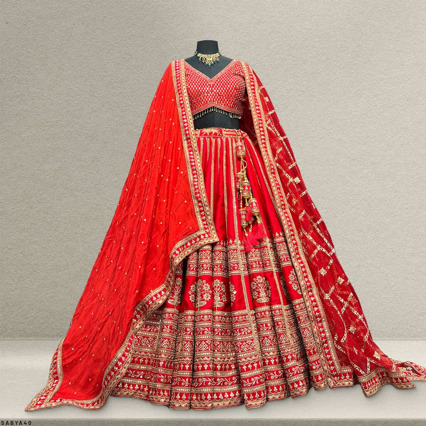 Dulhan in Red Lehenga : 40 Kali Double Dupatta Flared Sabya Lehenga