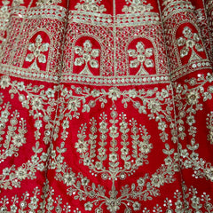 Dulhan in Red Lehenga : 12 Meter Flared Minimal Royal Red Bridal Lehenga