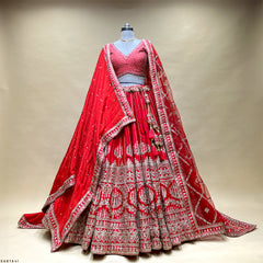 Dulhan in Red Lehenga : 12 Meter Flared Minimal Royal Red Bridal Lehenga