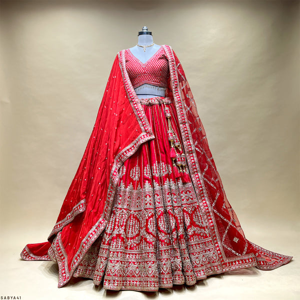 Dulhan in Red Lehenga : 12 Meter Flared Minimal Royal Red Bridal Lehenga