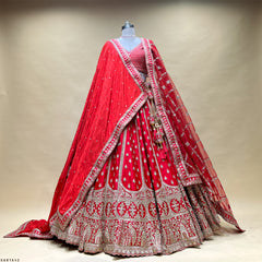Dulhan in Red Lehenga : 12 Meter Flared Minimal Royal Red Bridal Lehenga