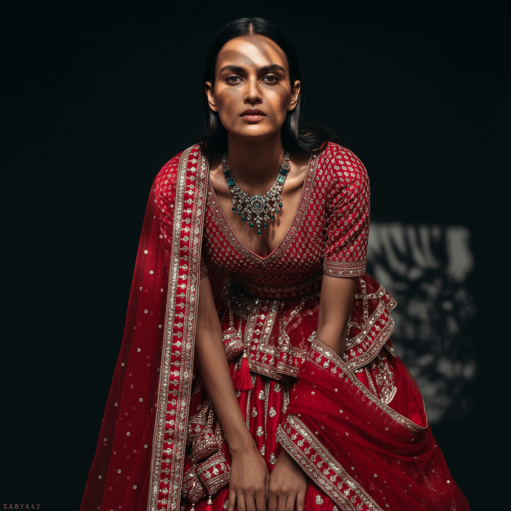 The 40-Kali Royal Red Bridal Lehenga With 12-Meter Flair