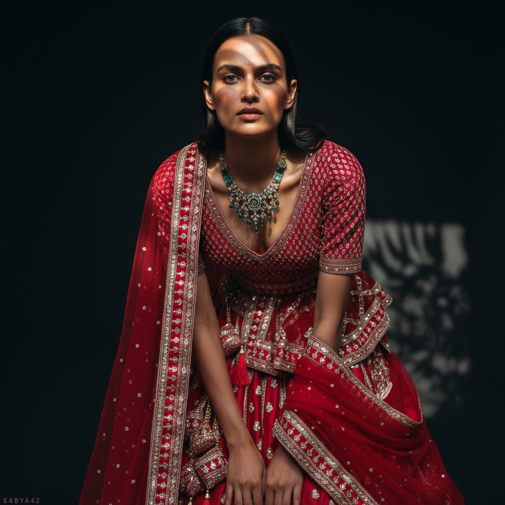 The 40-Kali Royal Red Bridal Lehenga With 12-Meter Flair
