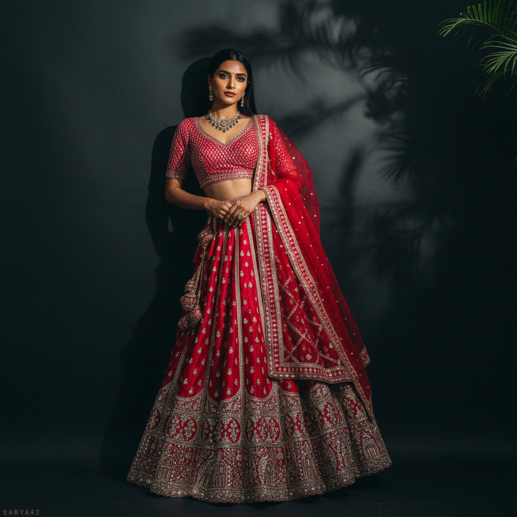 The 40-Kali Royal Red Bridal Lehenga With 12-Meter Flair