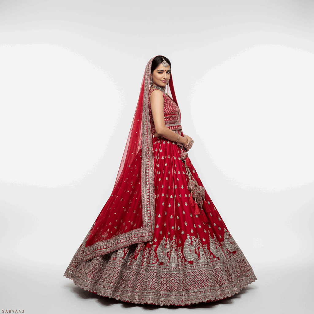 The 40-Kali Royal Red Bridal Lehenga With 12-Meter Flair