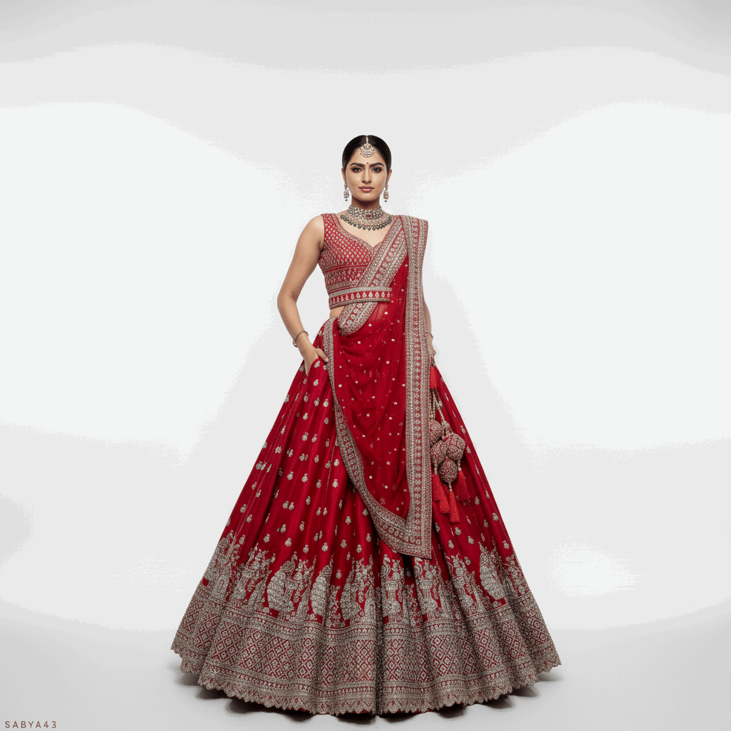 The 40-Kali Royal Red Bridal Lehenga With 12-Meter Flair