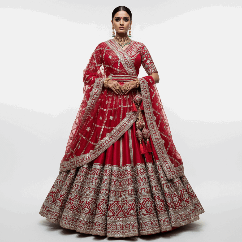 The 40-Kali Royal Red Bridal Lehenga With 12-Meter Flair