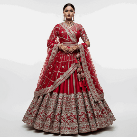 The 40-Kali Royal Red Bridal Lehenga With 12-Meter Flair