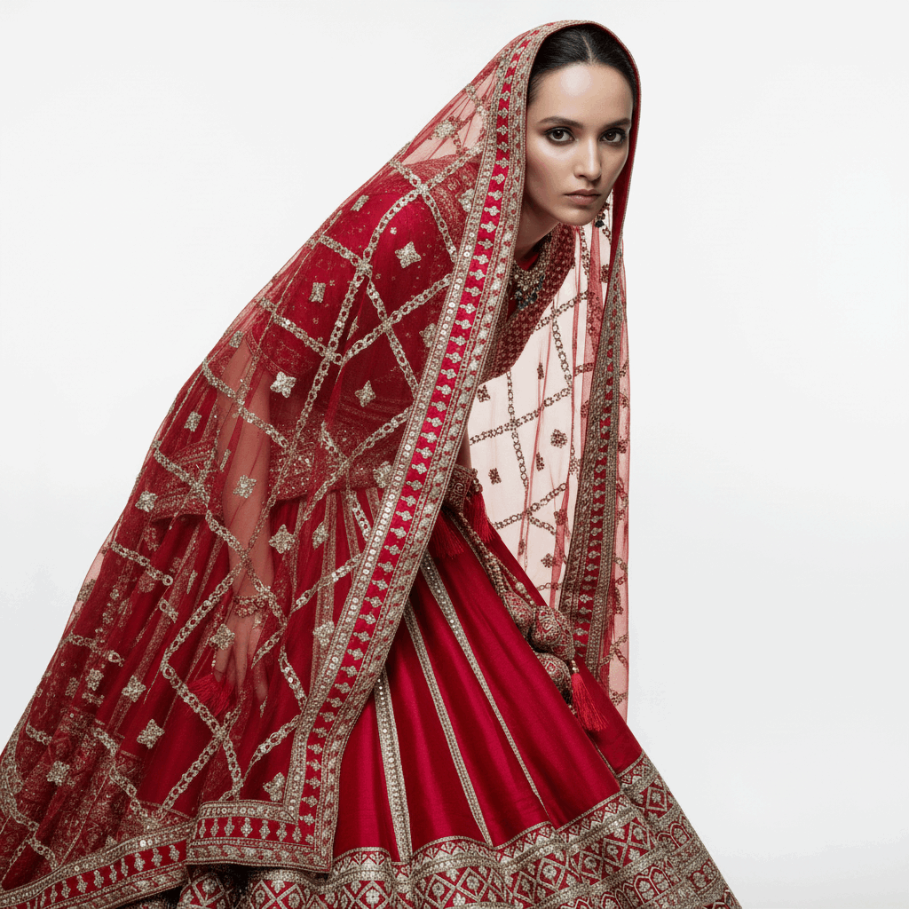 The 40-Kali Royal Red Bridal Lehenga With 12-Meter Flair