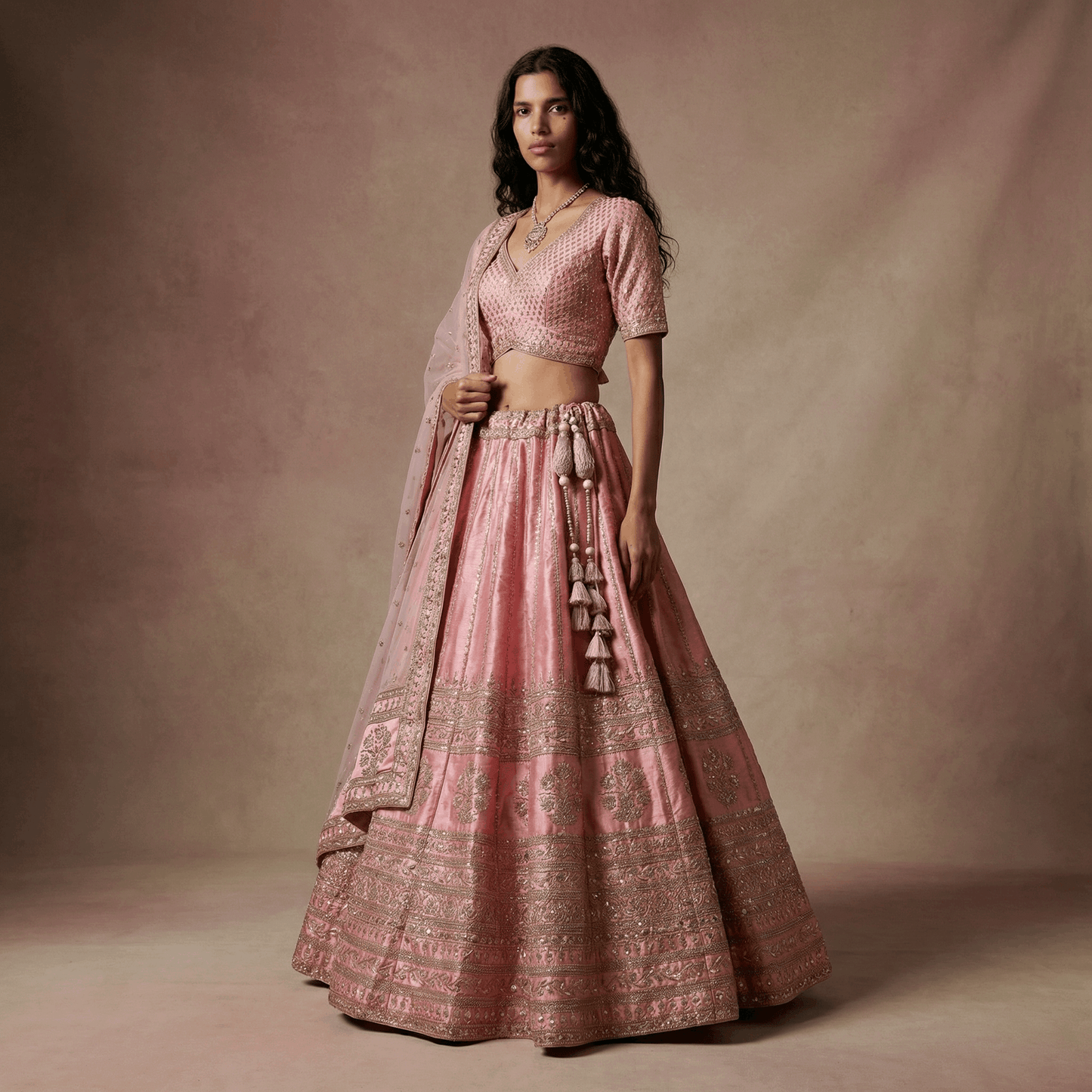 Damsel - Minimal & Modern Classic Raw Silk Baby Pink Sabya Lehenga
