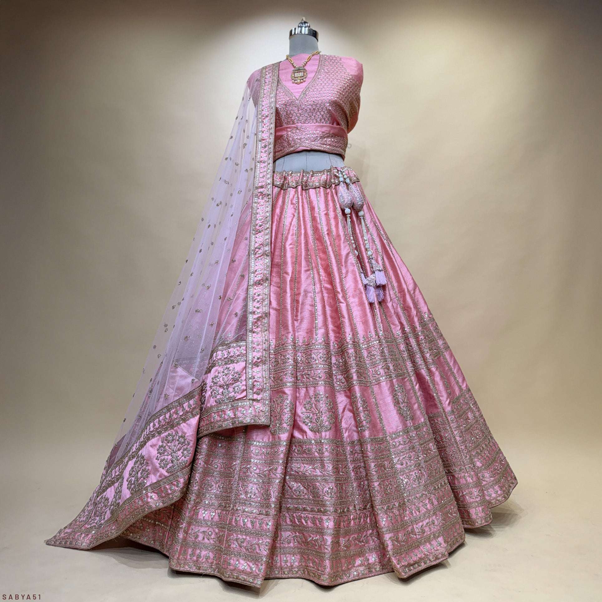 Damsel - Minimal & Modern Classic Raw Silk Baby Pink Sabya Lehenga
