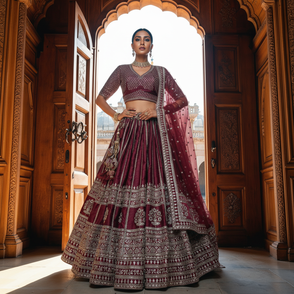Dulhan in Maroon Lehenga : Minimal Royal Look Sabya Bridal Lehenga
