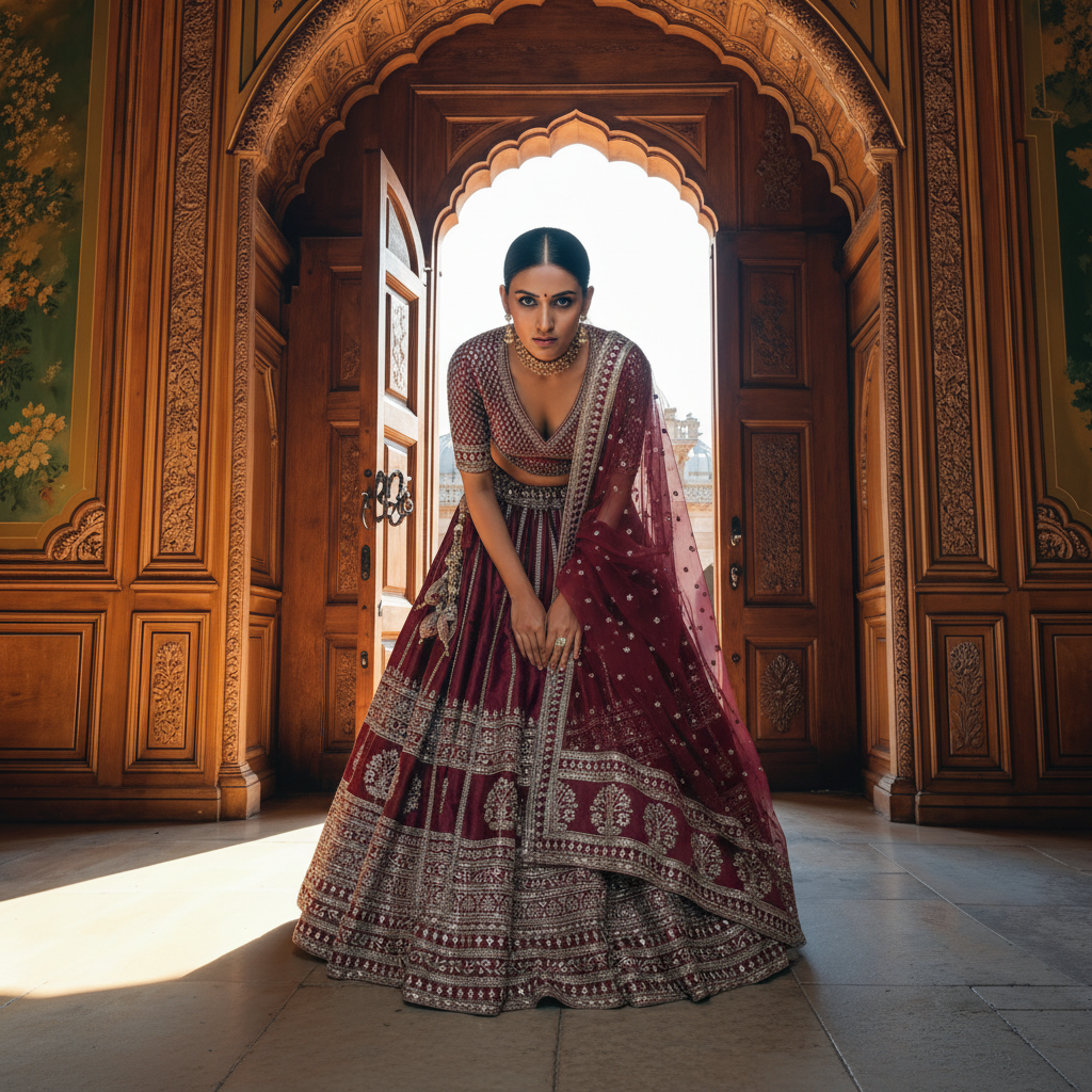 Dulhan in Maroon Lehenga : Minimal Royal Look Sabya Bridal Lehenga