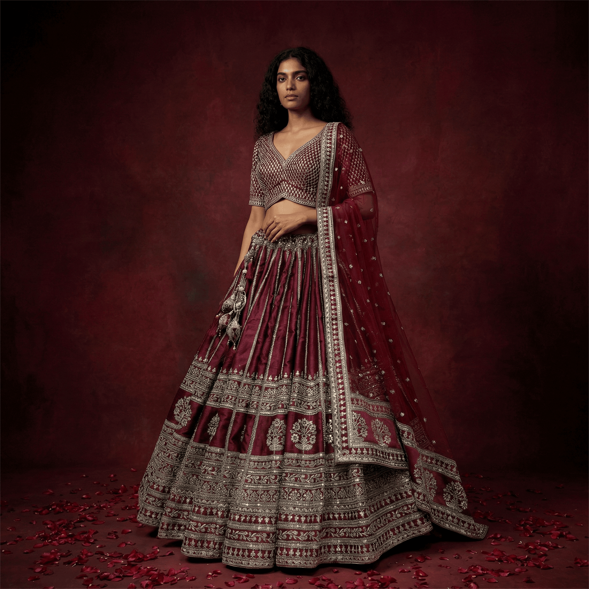 Dulhan in Maroon Lehenga : Minimal Royal Look Sabya Bridal Lehenga