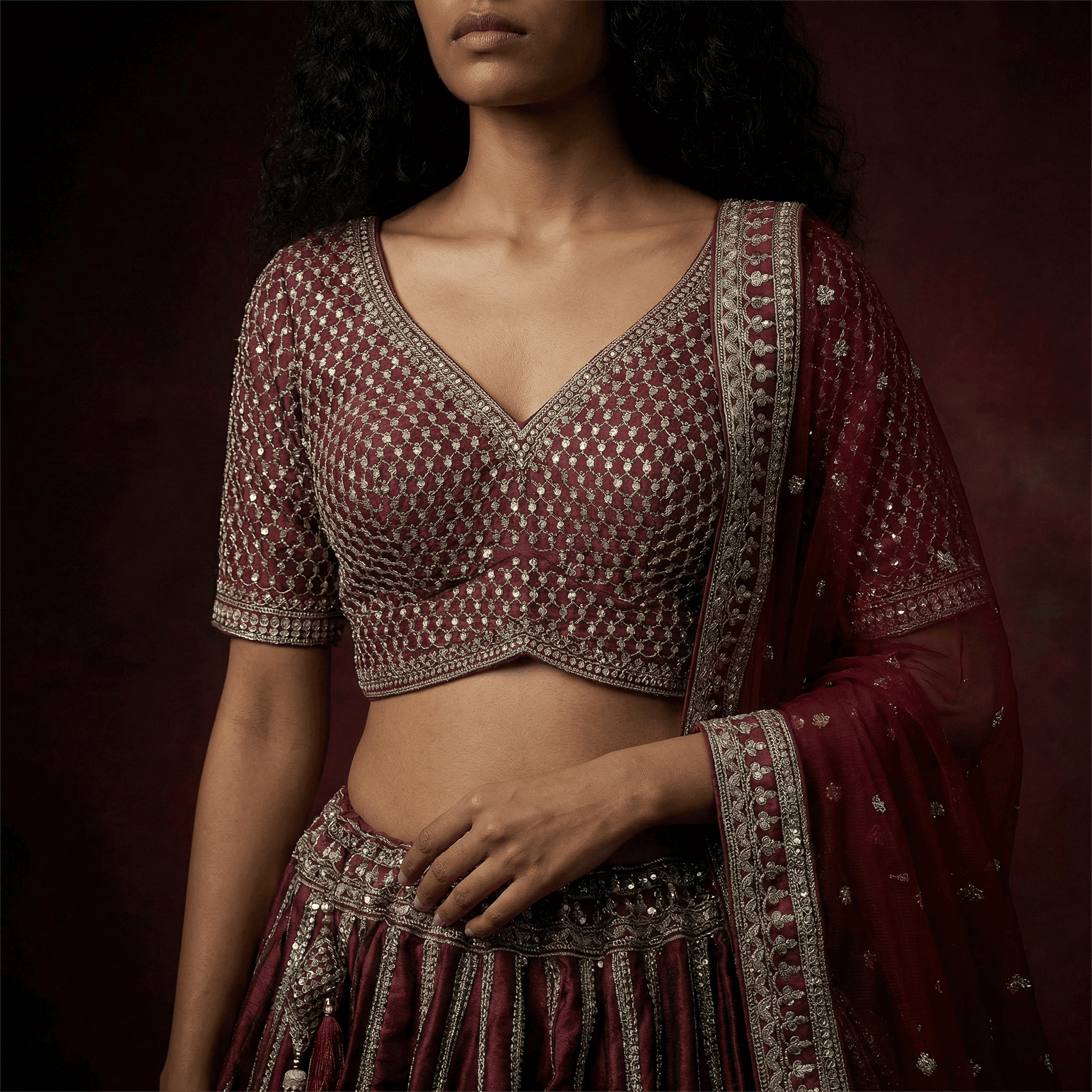 Dulhan in Maroon Lehenga : Minimal Royal Look Sabya Bridal Lehenga