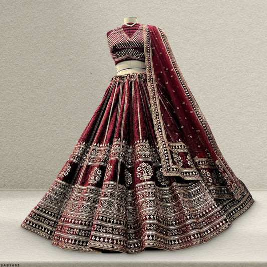 Damsel - 18 Kali Designer Velvet Bollywood Replica Lehenga Royal Maroon