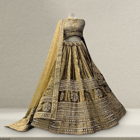 Damsel - 18 Kali Designer Velvet Bollywood Replica Lehenga Mehndi