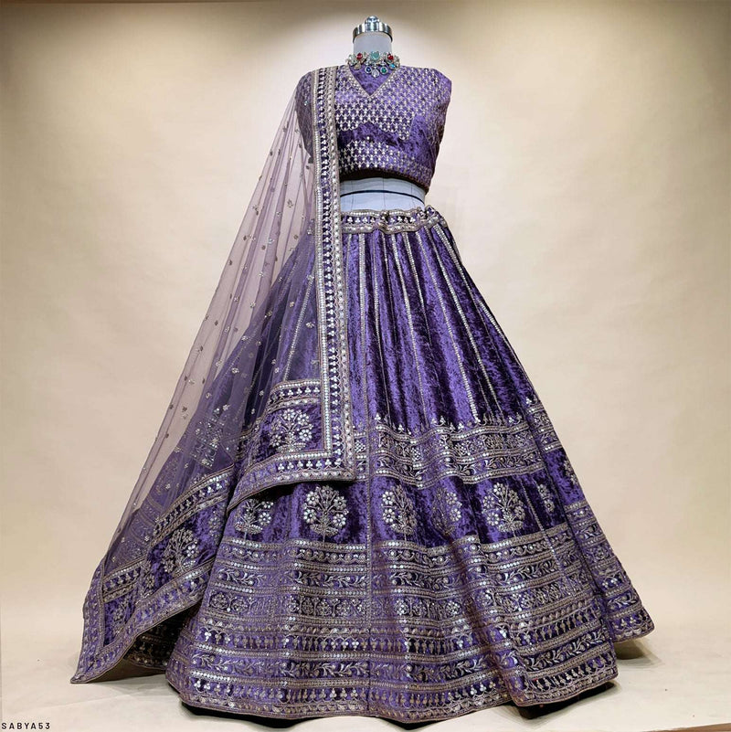 Damsel - 18 Kali Designer Velvet Bollywood Inspired Lehenga Electric Purple
