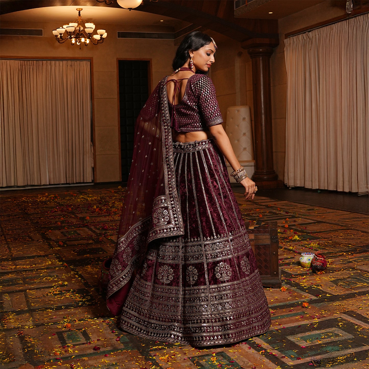 Damsel - 18 Kali Designer Velvet Bollywood Replica Lehenga Royal Maroon