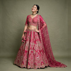 Royal Baggi Collection: Rani Pink Raw Silk Hand-Embroidered Designer Bridal Lehenga