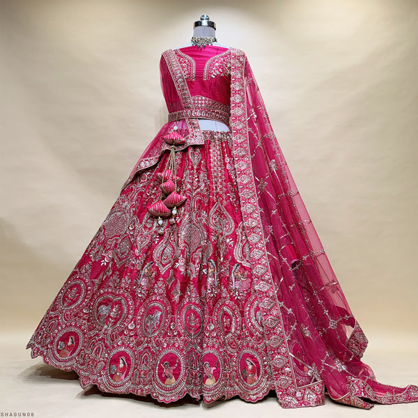 Royal Baggi Collection: Rani Pink Raw Silk Hand-Embroidered Designer Bridal Lehenga