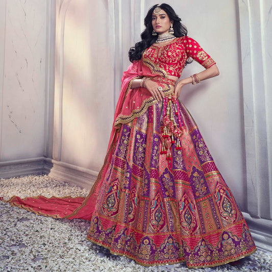 Shringaar: Luxurious Banarasi Silk Lehengas with Intricate Silk Work Blouse JMS Studio {{ Royal Red Bridal Lehenga}}