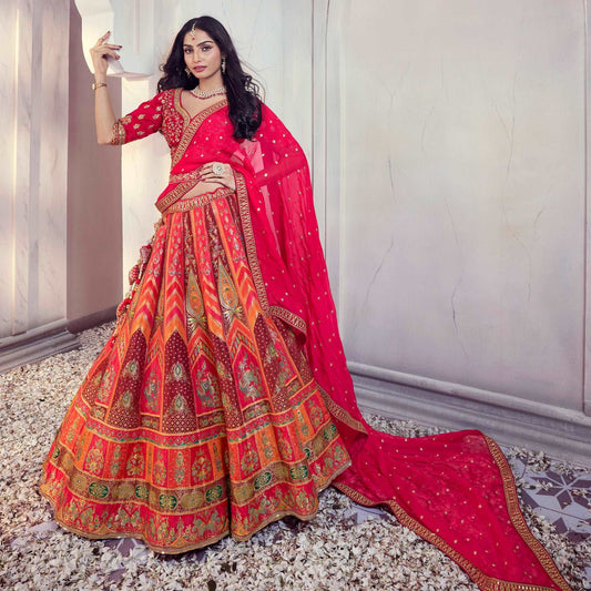 Shringaar: Luxurious Banarasi Silk Lehengas with Intricate Silk Work Blouse JMS Studio {{ Royal Red Bridal Lehenga}}