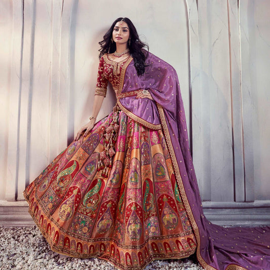 Shringaar: Luxurious Banarasi Silk Lehengas with Intricate Silk Work Blouse JMS Studio {{ Royal Red Bridal Lehenga}}