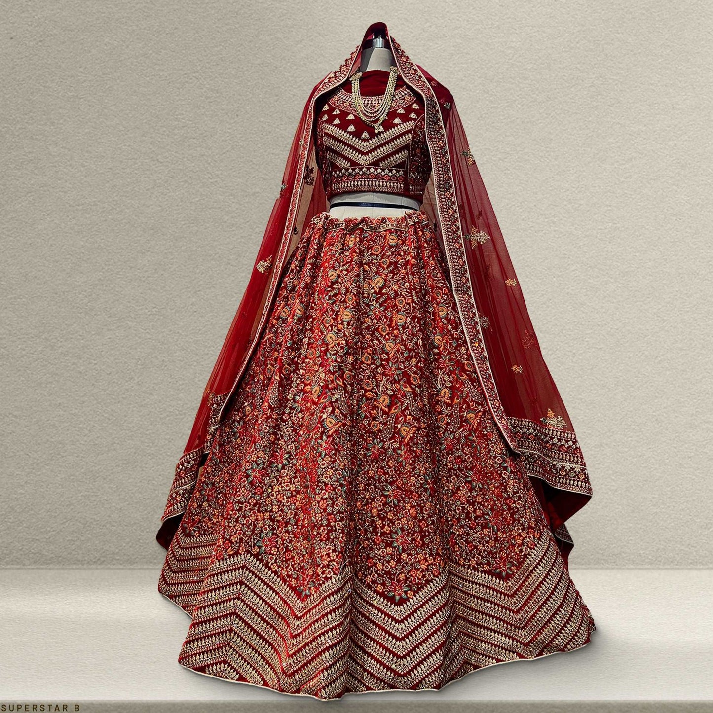 Pagfera - Multicolor Wedding Marriage Bridal Lehenga Maroon JMS Studio {{ Royal Red Bridal Lehenga}}