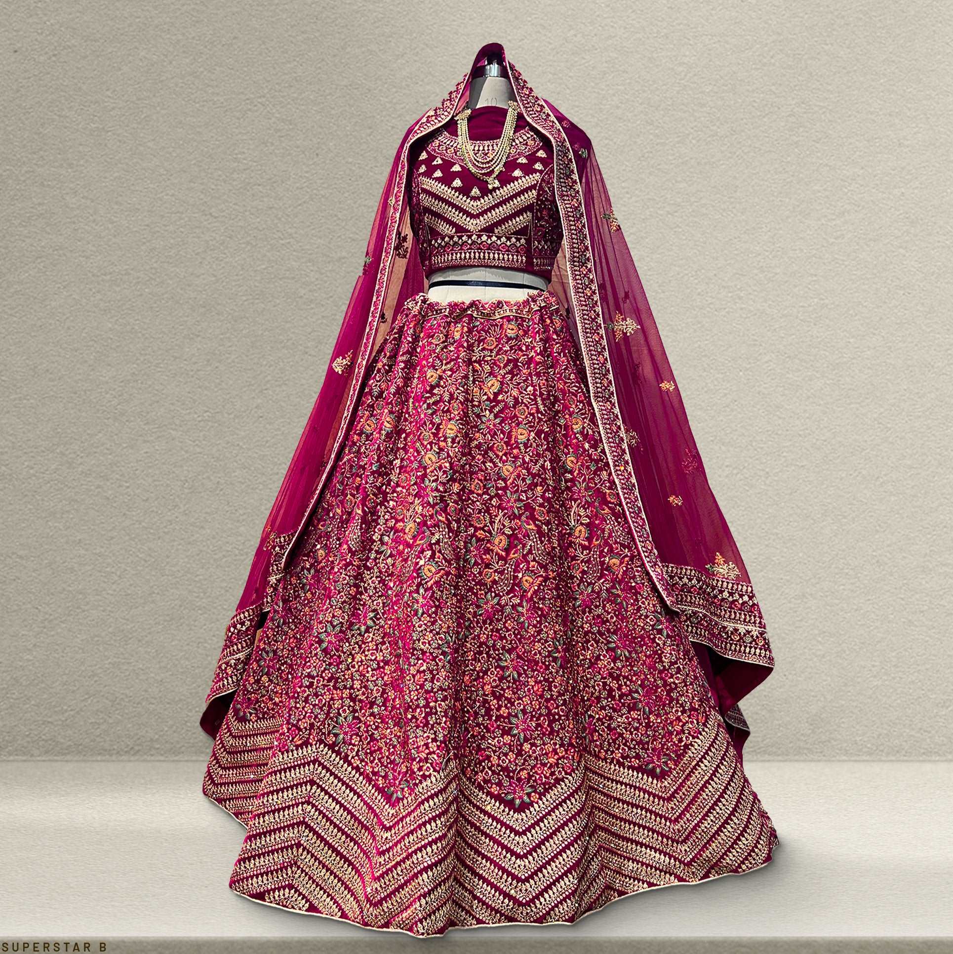 Pagfera - Multicolor Wedding Marriage Bridal Lehenga Pink JMS Studio {{ Royal Red Bridal Lehenga}}