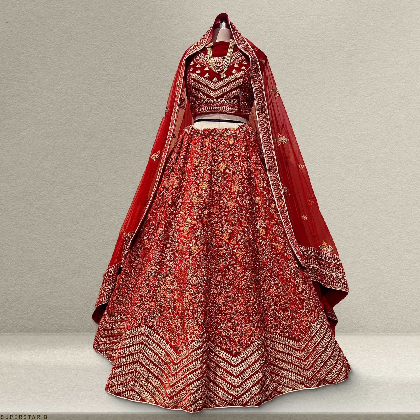 Pagfera - Multicolor Wedding Marriage Bridal Lehenga Red JMS Studio {{ Royal Red Bridal Lehenga}}