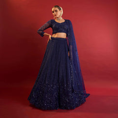 Jazzagals - Designer Replica Monotone Handwork Couture Lehenga Blue