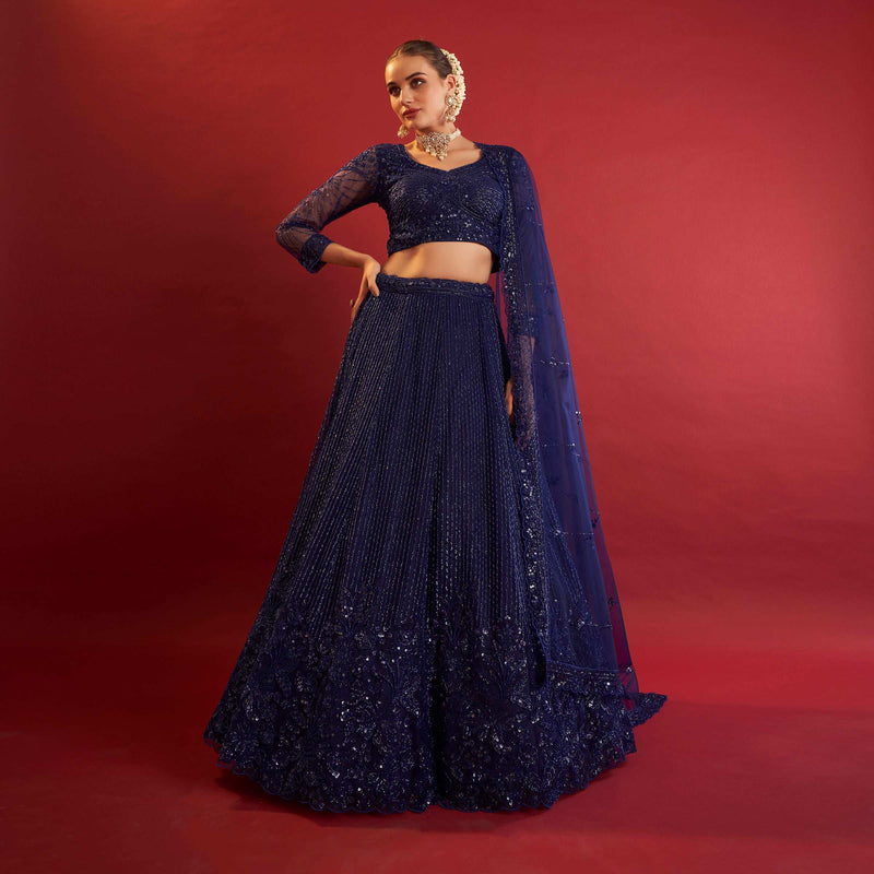 Jazzagals - Designer Replica Monotone Handwork Couture Lehenga Blue