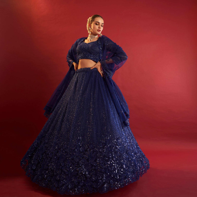 Jazzagals - Designer Replica Monotone Handwork Couture Lehenga Blue