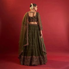 Celestial Collection: Ready-to-Wear Reception and Sangeet Partywear Lehengas Bottle Green